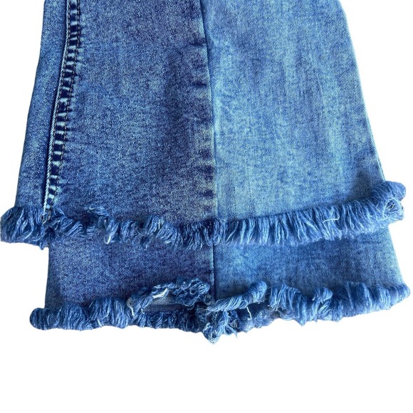 Bamboo Jeans Junior Size 3 Blue Patchwork Flare Raw Hem Front Seam Y2K Boho - Picture 3 of 10